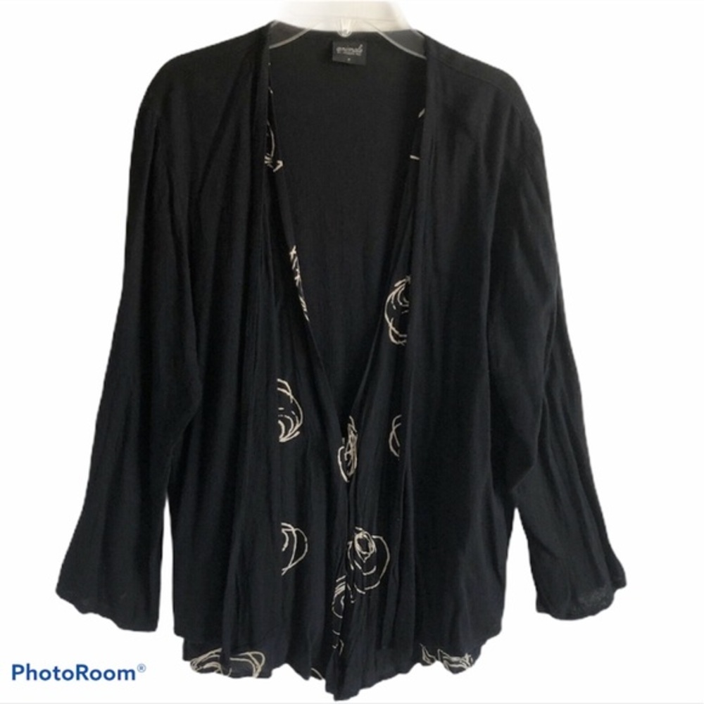 NWOT Animale by Jacque Ruc Jacket Cardigan Size Medium Black Faux Layers Rayon